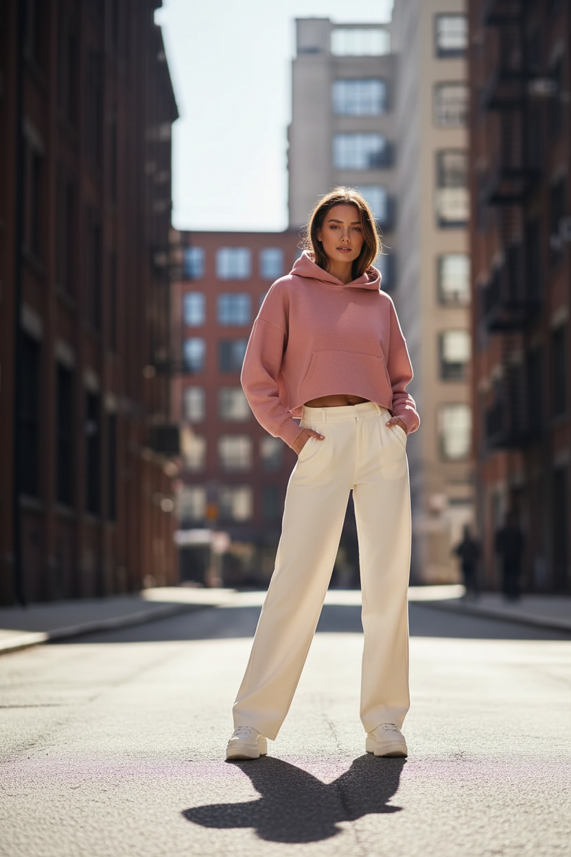 Cropped Oversized Hoodie Dusty Rose