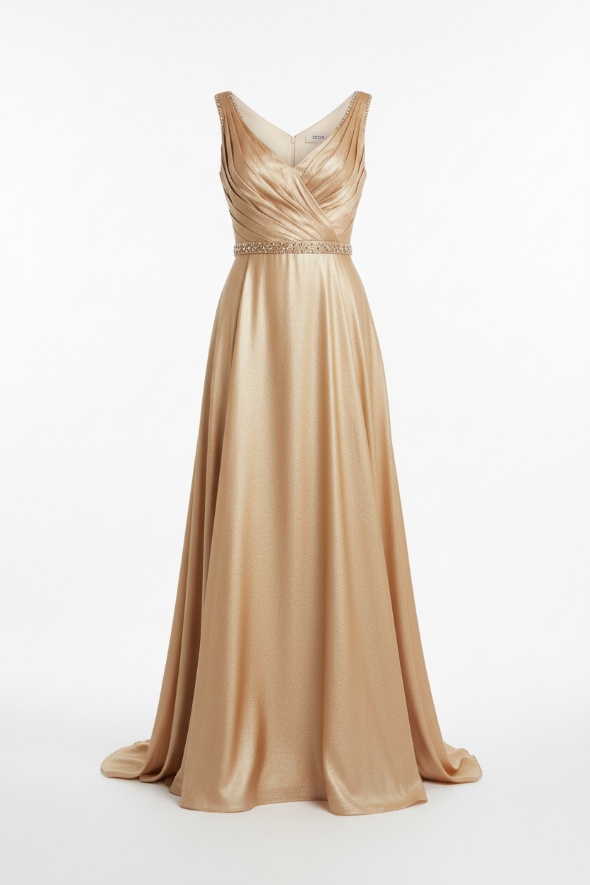 Evening Dress in Champagne Gold - Front View