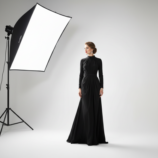 Evening Dress in Classic Black - Model Wearing