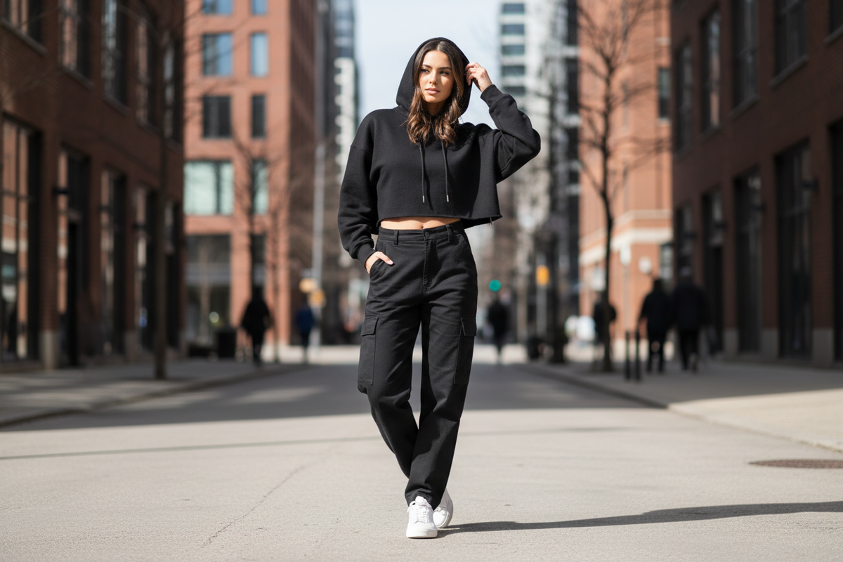 Black Cropped Hoodie