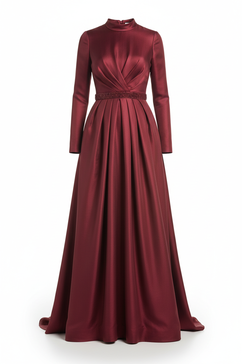 Evening Dress in Burgundy - Front View