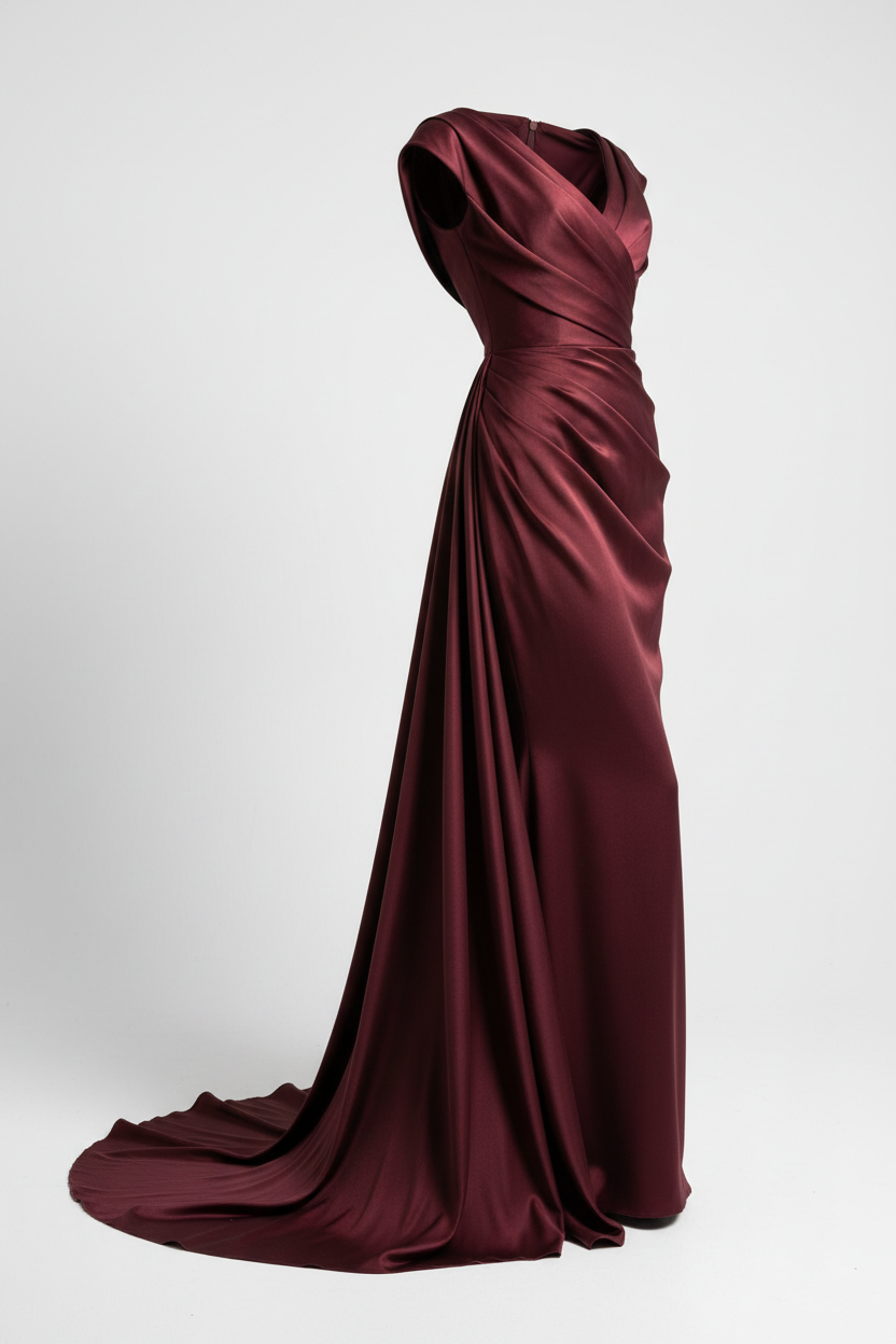 Evening Dress in Burgundy - 45 Degree Angle